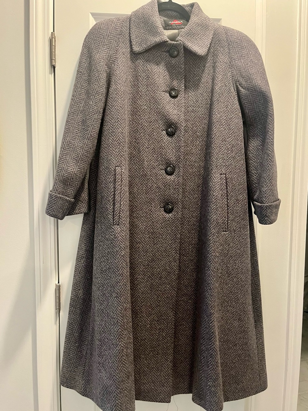 Vintage Alorna Grey Herringbone Wool Blend Coat